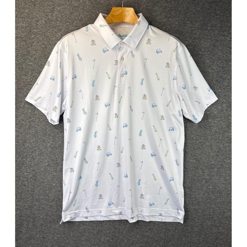 Chubbies Golf Polo Shirt White Novelty Gopher Beer Cart Mens L‎ Barhopping Beach